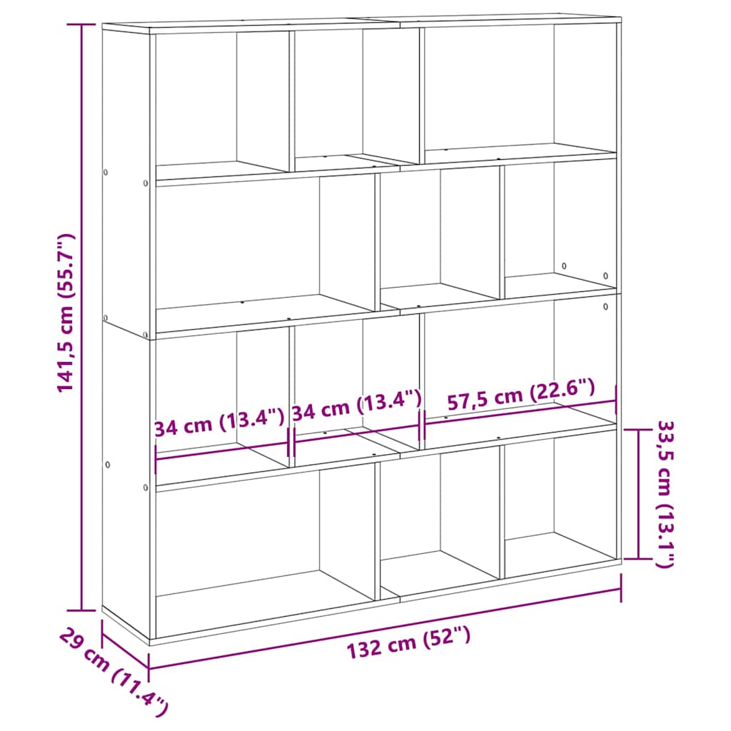 vidaXL Bücherregal Betongrau 132x29x141,5 cm Holzwerkstoff