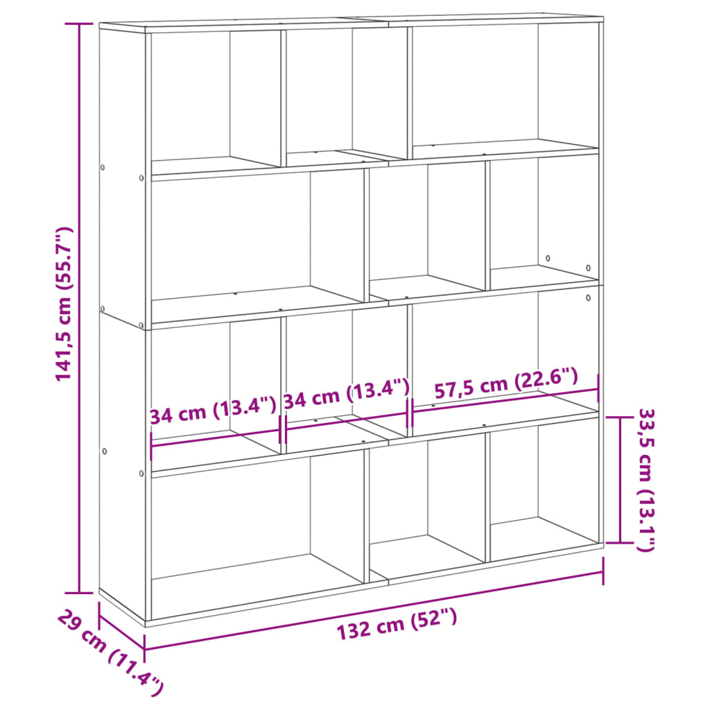 vidaXL Bücherregal Räuchereiche 132x29x141,5 cm Holzwerkstoff