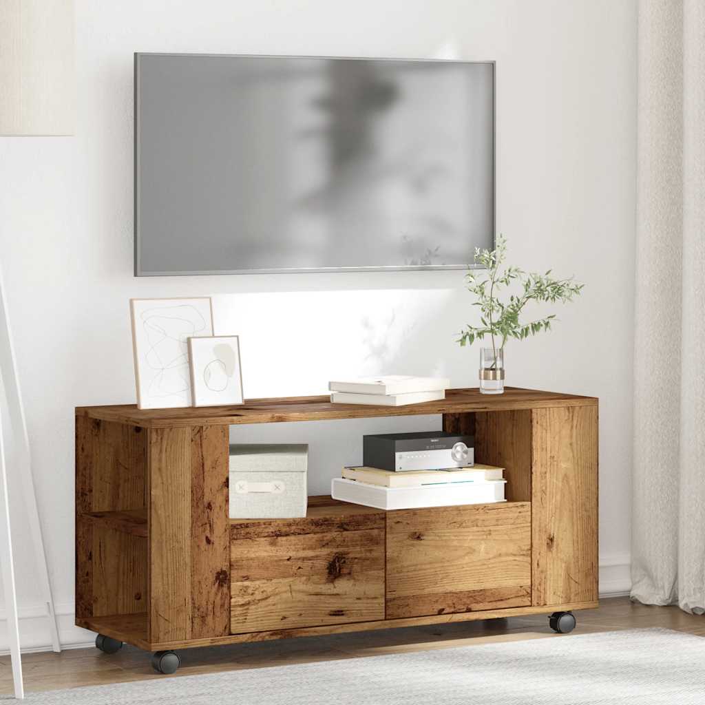 vidaXL TV-Schrank mit Rollen Altholz-Optik 102x34,5x43cm Holzwerkstoff