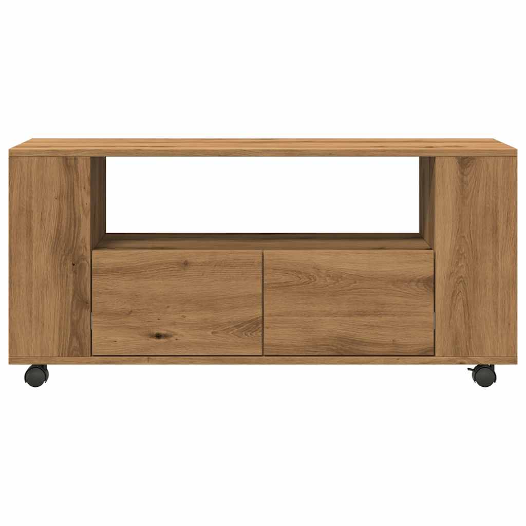vidaXL Meuble TV à roulettes chêne artisanal 102x34,5x43cm bois d'ingénierie
