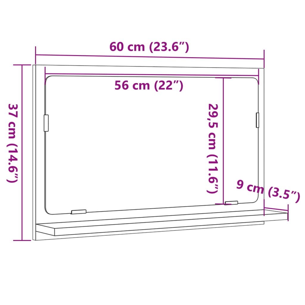 vidaXL Badspiegel mit Ablage Artisan-Eiche 60x11x37 cm Holzwerkstoff