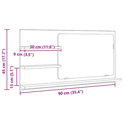 vidaXL Badspiegel mit Ablagen Artisan-Eiche 90x11x45 cm Holzwerkstoff