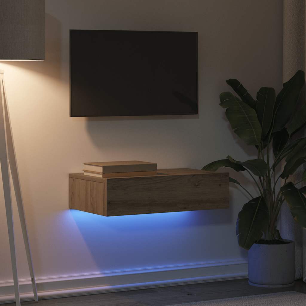 vidaXL TV-Schrank mit LED-Leuchten Artisan-Eiche 60x35x15,5 cm