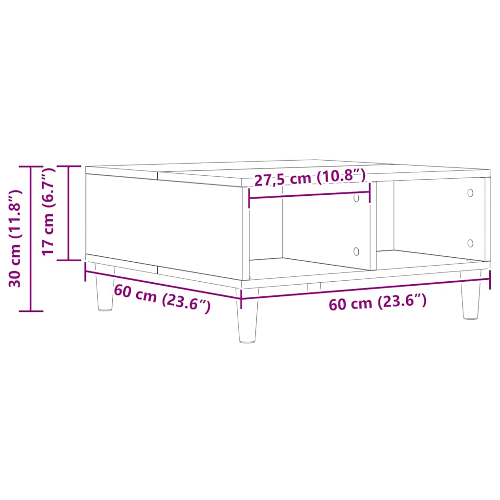 vidaXL Couchtisch Artisan-Eiche 60x60x30 cm Holzwerkstoff