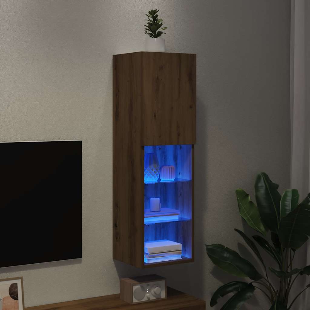 Meuble TV vidaXL avec lumières LED Chêne artisan 30,5x30x102 cm
