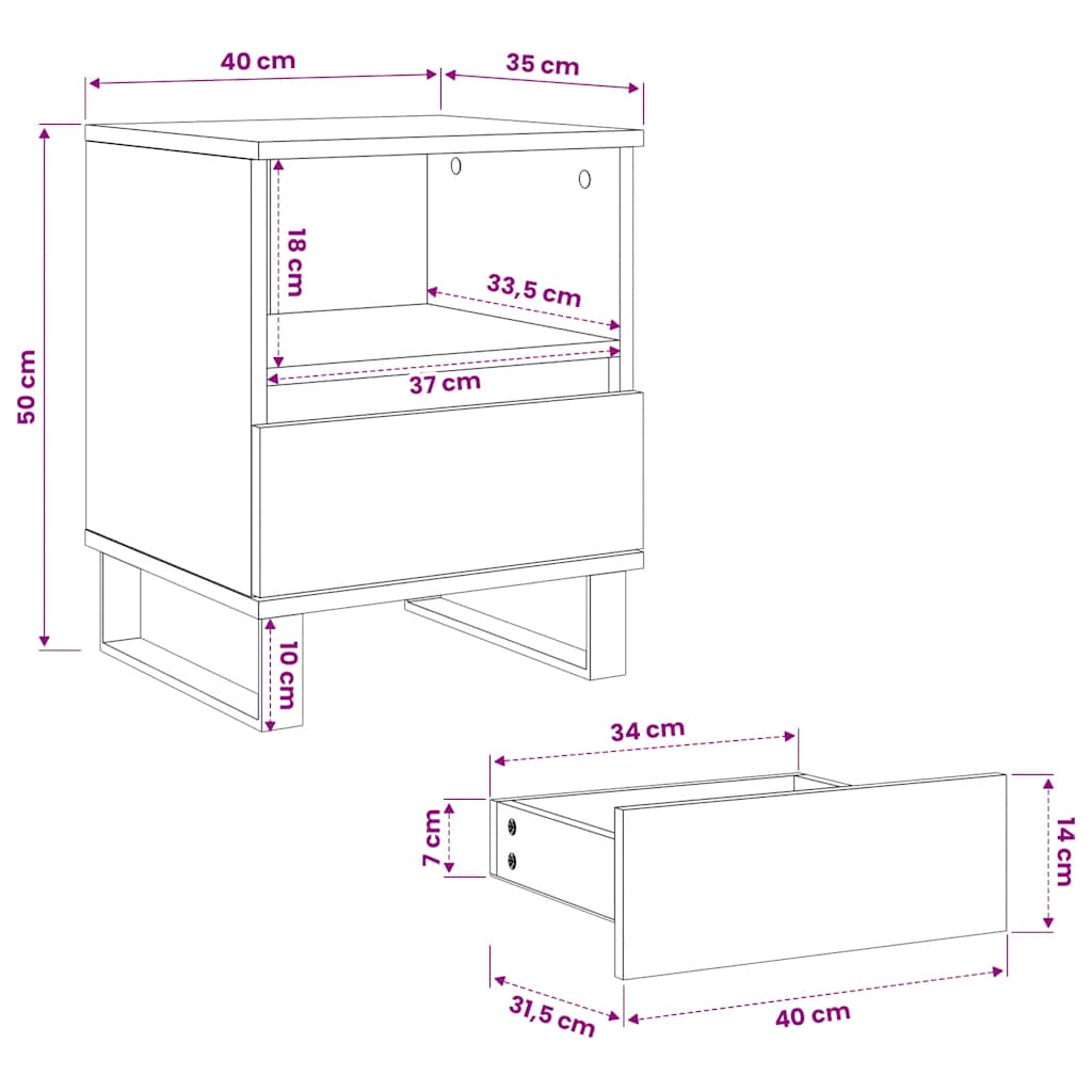 vidaXL Nachttische 2 Stk. Altholz-Optik 40x35x50 cm Holzwerkstoff
