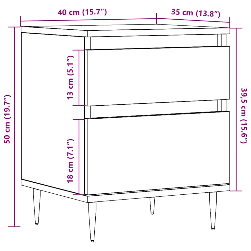 vidaXL Tables de chevet 2 pcs Chêne artisan 40x35x50 cm Bois d'ingénierie