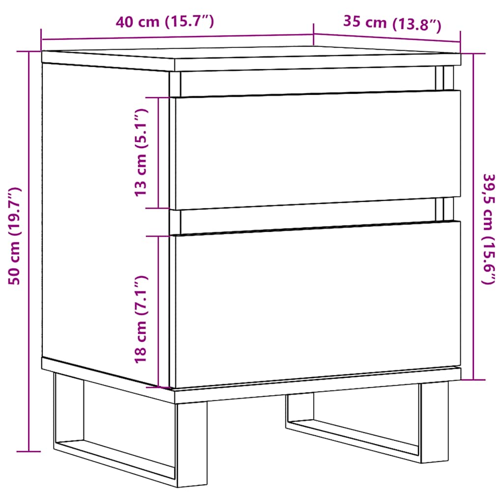 vidaXL Nachttische 2 Stk. Artisan-Eiche 40x35x50 cm Holzwerkstoff