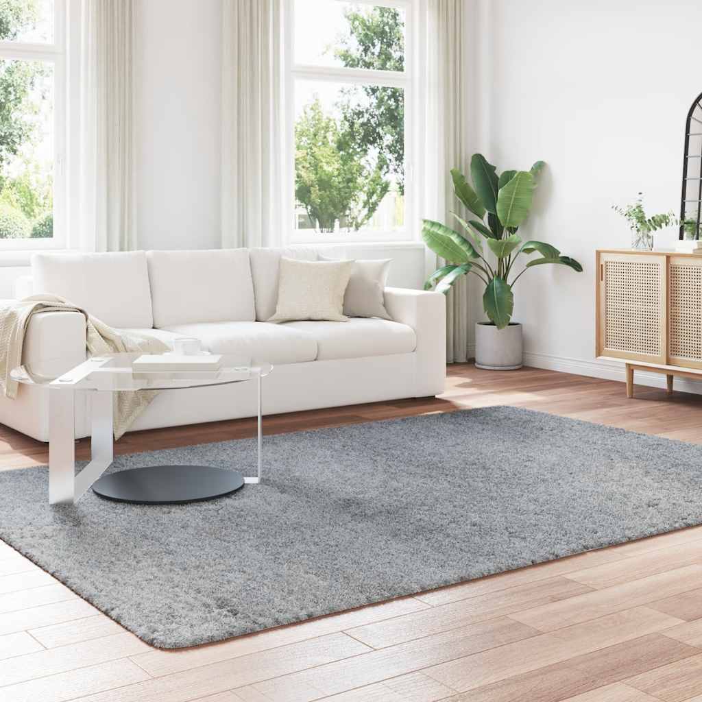 vidaXL Teppich Shaggy Hochflor NAVARRA Hellgrau 200x290 cm Polyester