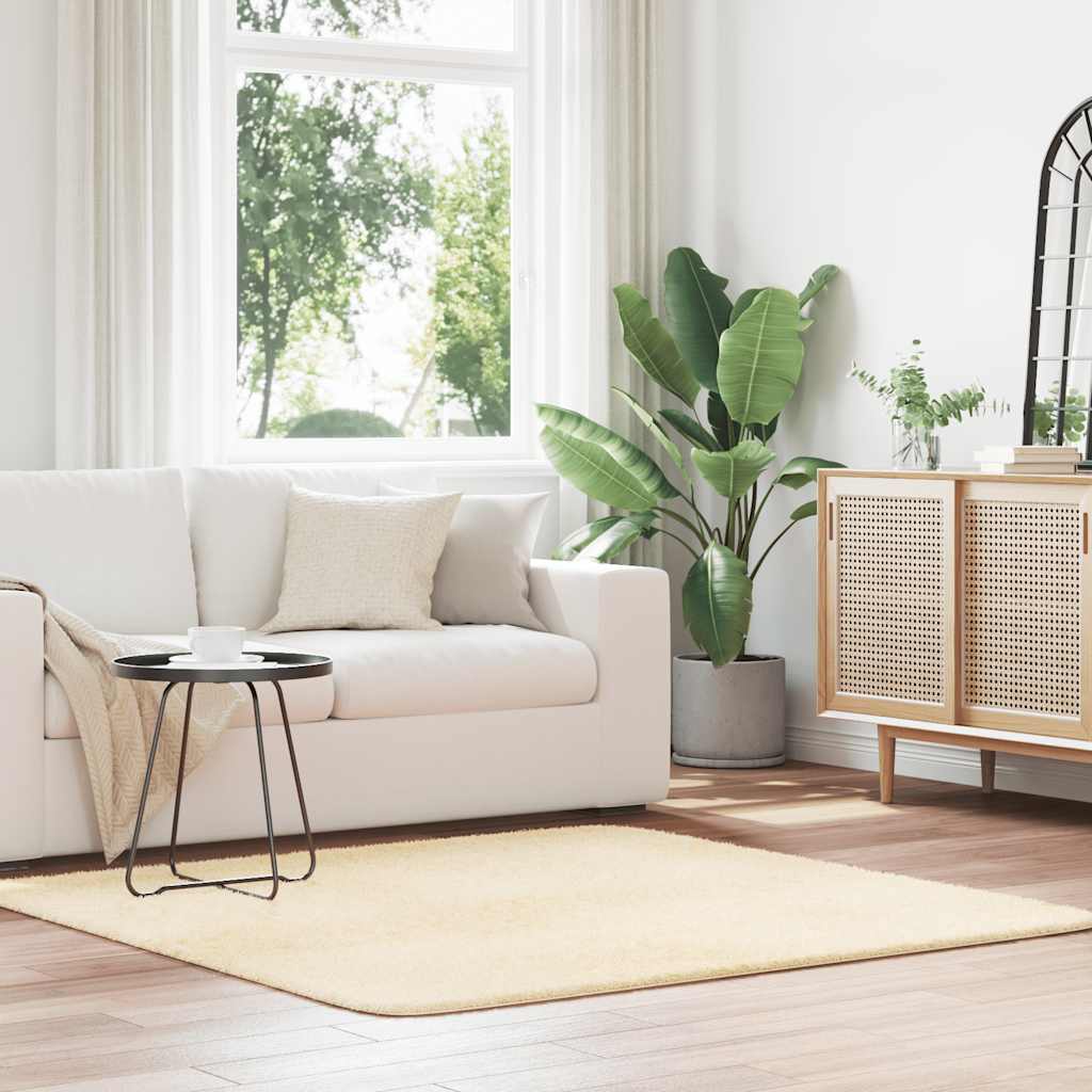 vidaXL Teppich Shaggy Hochflor NAVARRA Creme 160x160 cm Polyester