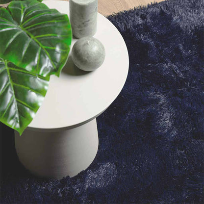 vidaXL Tapis à poils longs shaggy NAVARRA Bleu marine 160x160 cm Polyester