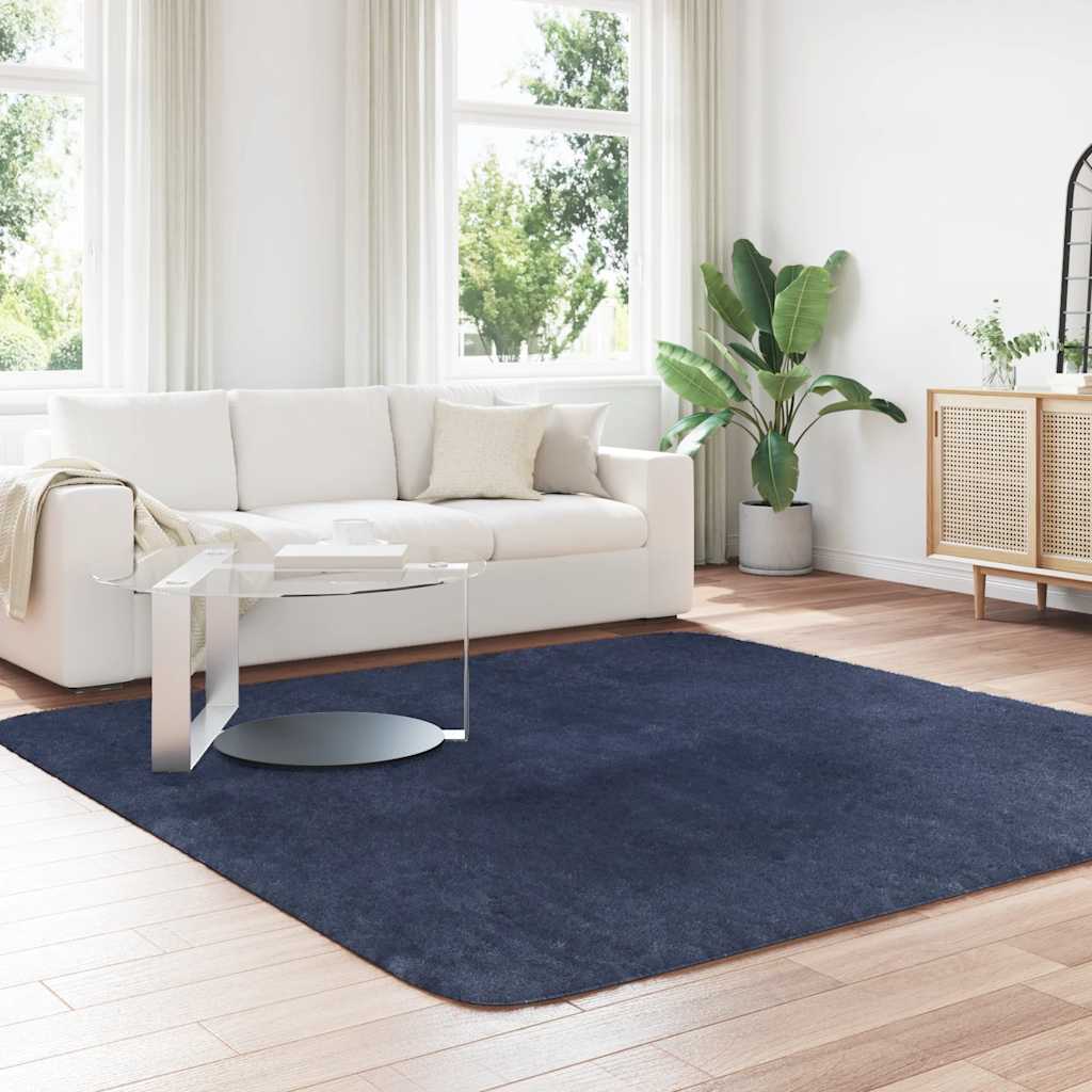 vidaXL Tapis à poils longs Shaggy NAVARRA Bleu marine 240x240 cm Polyester