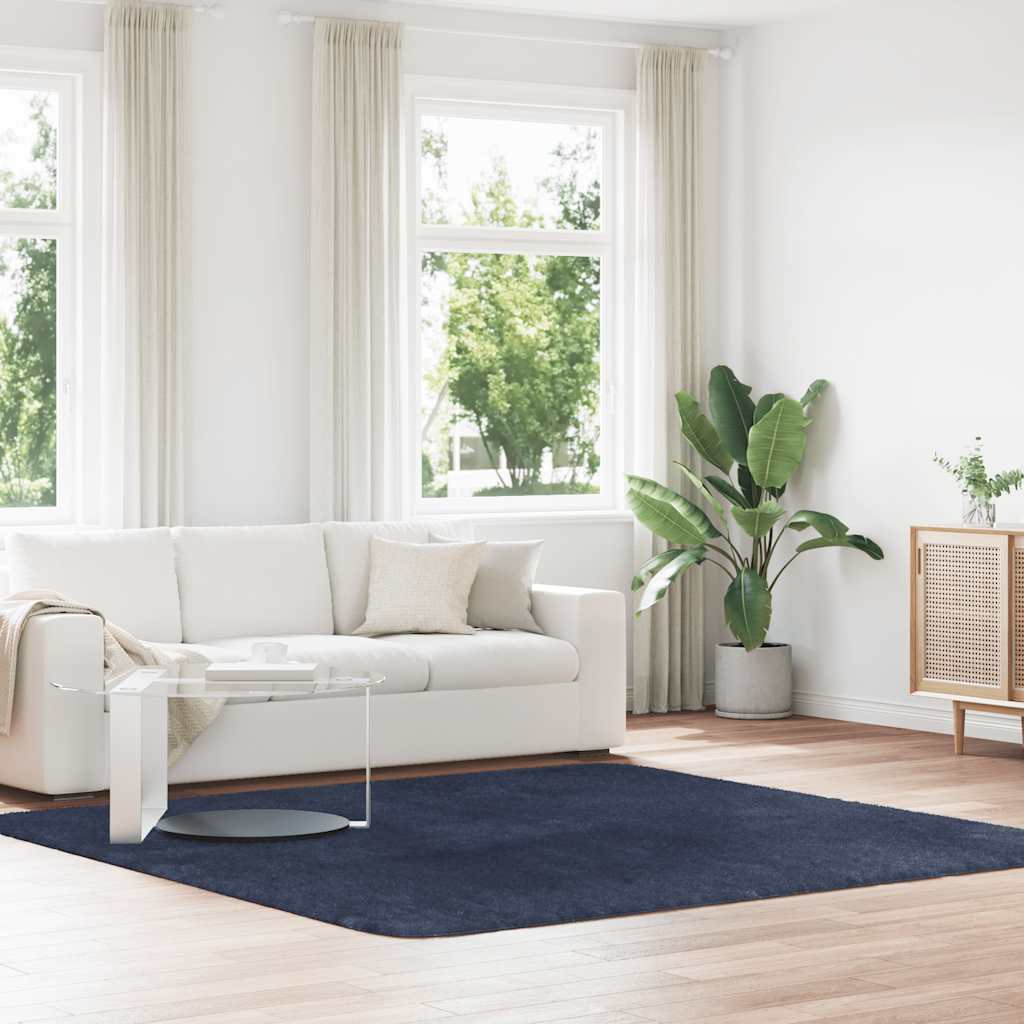 vidaXL Tapis à poils longs Shaggy NAVARRA Bleu marine 240x240 cm Polyester