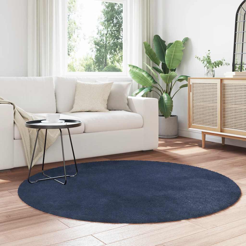 vidaXL Tapis à poils longs Shaggy NAVARRA Bleu marine 160x160 cm Polyester