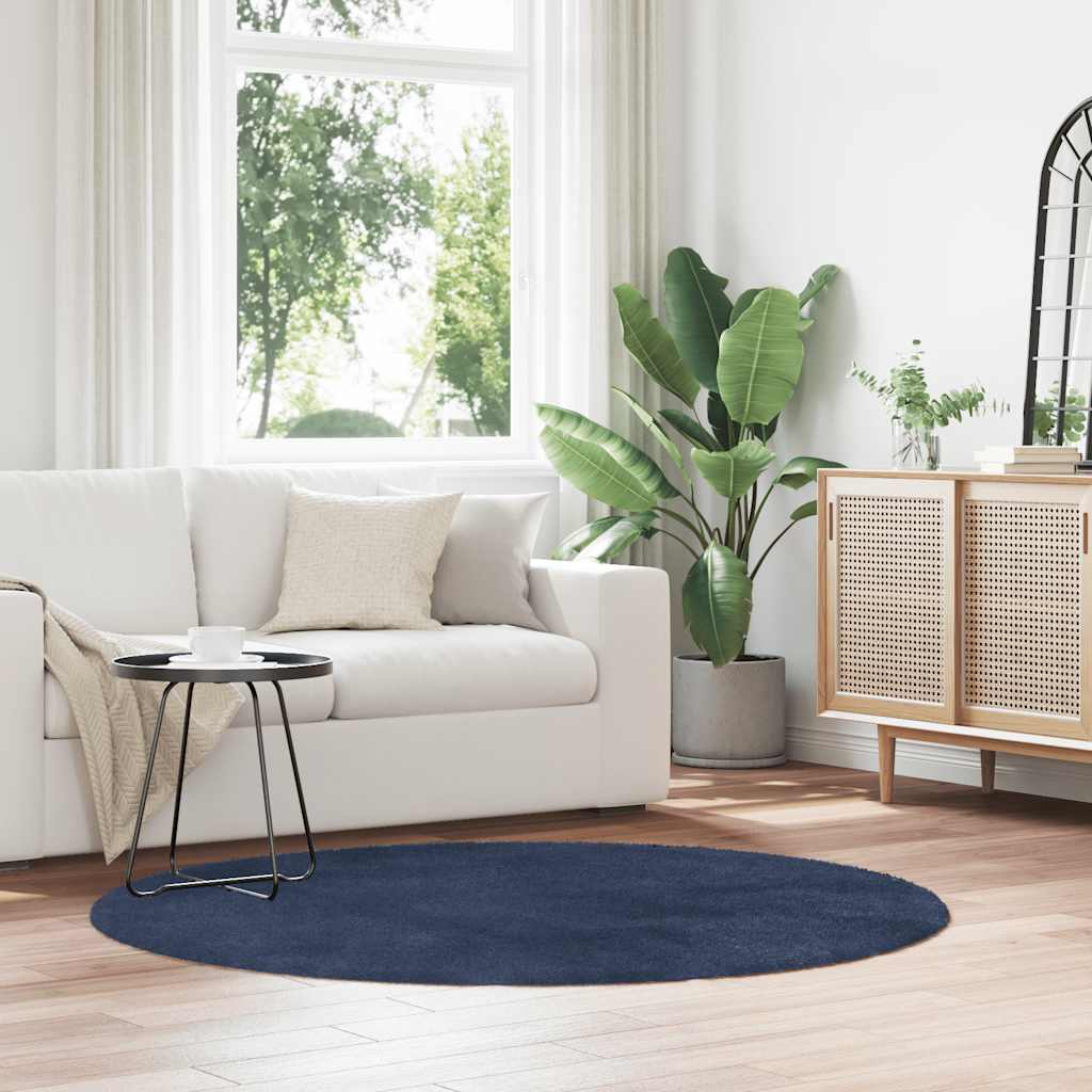 vidaXL Tapis à poils longs Shaggy NAVARRA Bleu marine 160x160 cm Polyester