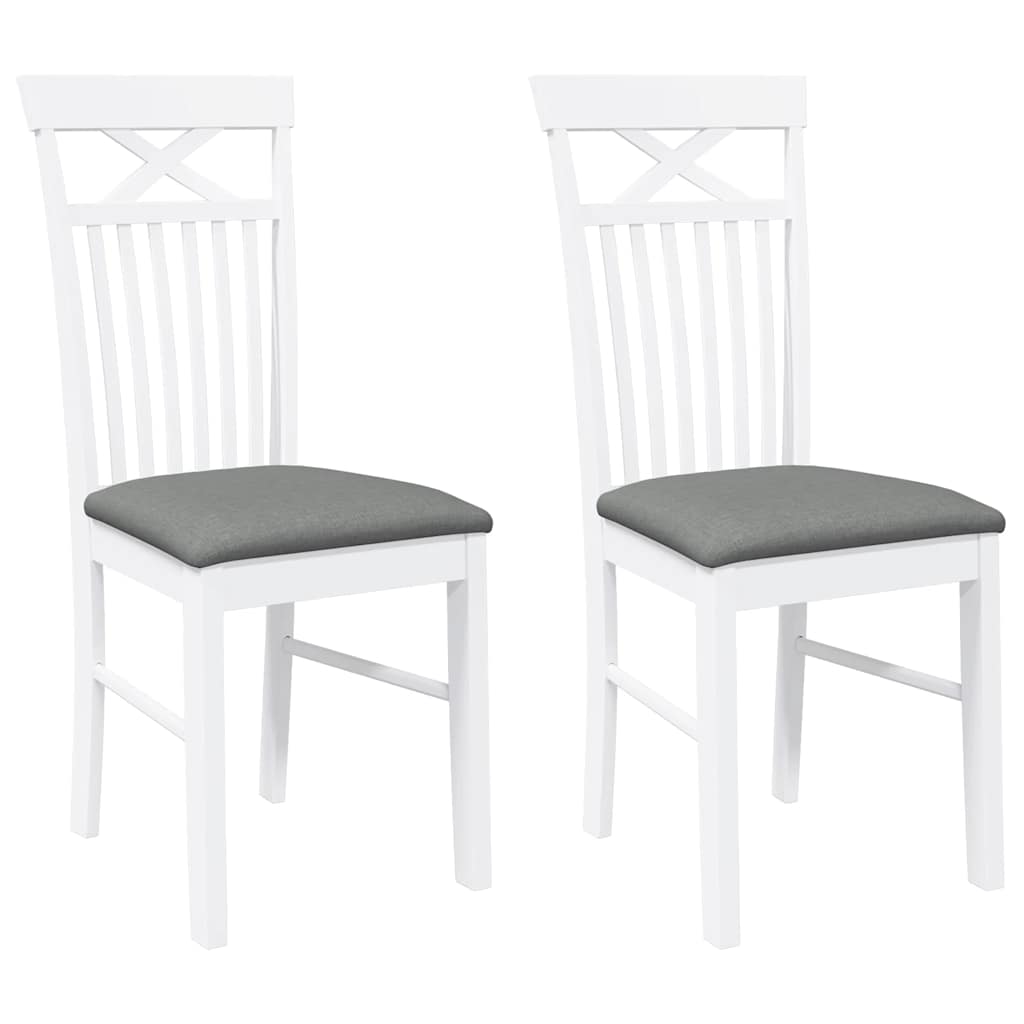 vidaXL Chaises de salle à manger avec coussins 2 pcs Blanc Bois d'hévéa massif