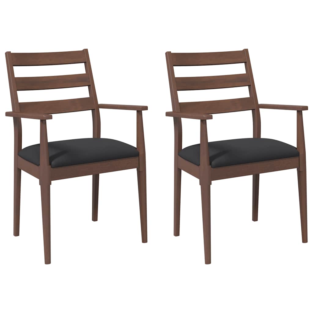 vidaXL Chaises de salle à manger avec coussins 2 pcs Marron Bois d'hévéa massif