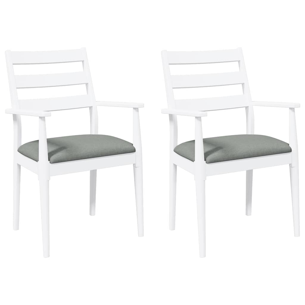 vidaXL Chaises de salle à manger avec coussins 2 pcs Blanc Bois d'hévéa massif
