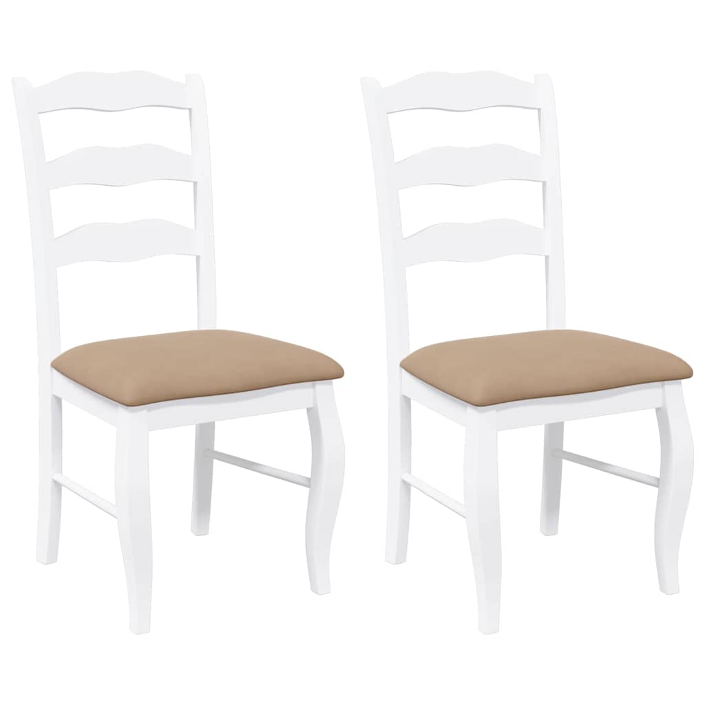 vidaXL Chaises de salle à manger avec coussins 2 pcs Blanc Bois d'hévéa massif