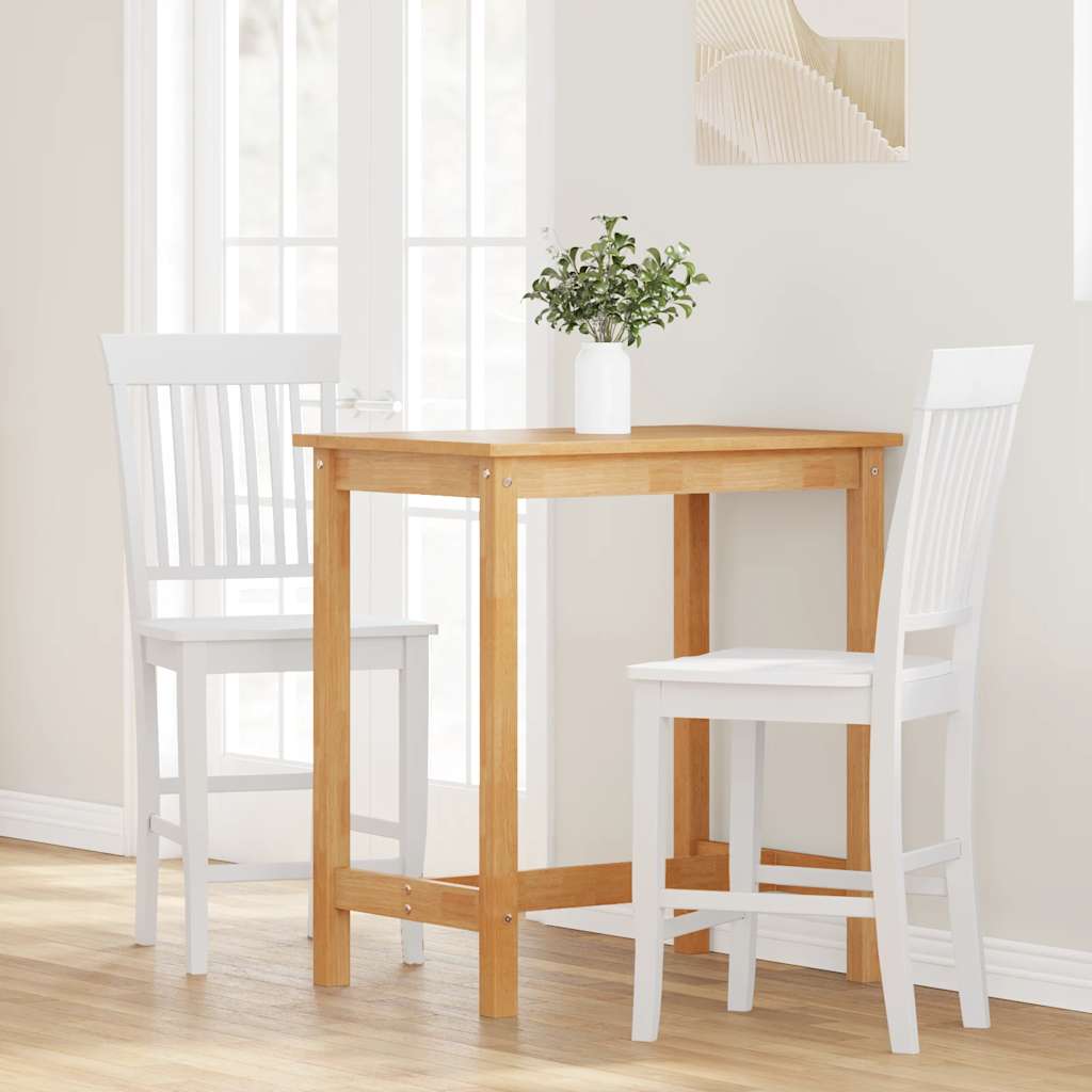 Barhocker 2 Stk. Weiß Massivholz Gummibaum