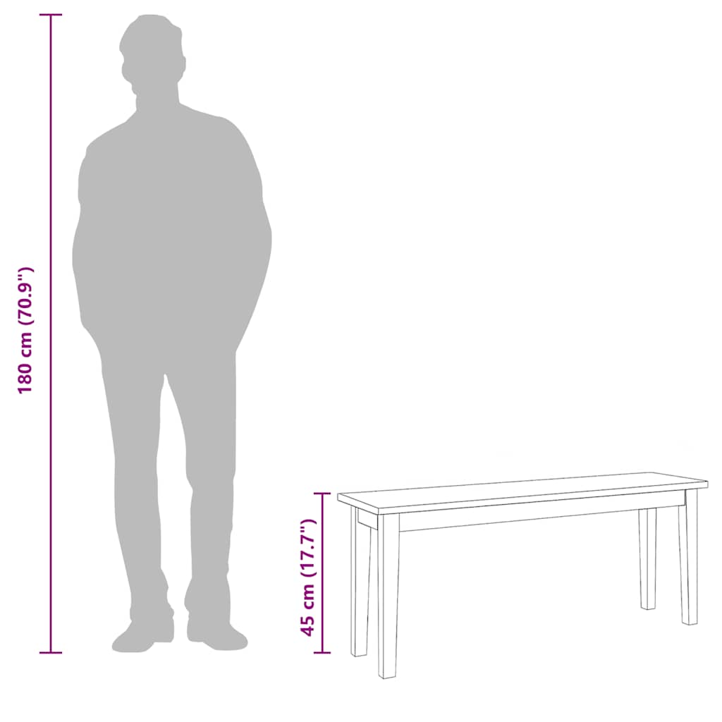 Bank 110 cm Massivholz Gummibaum