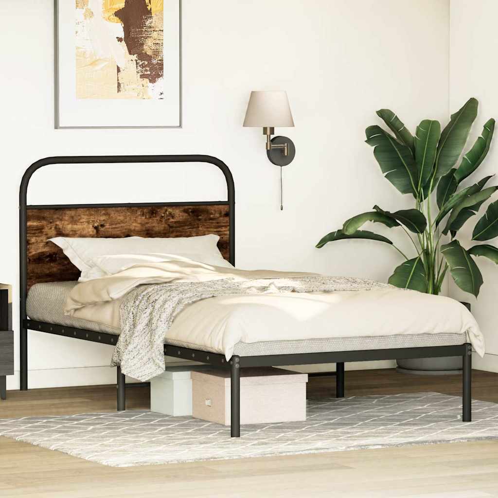 vidaXL Bettgestell ohne Matratze 90x200 cm Räuchereiche Holzwerkstoff