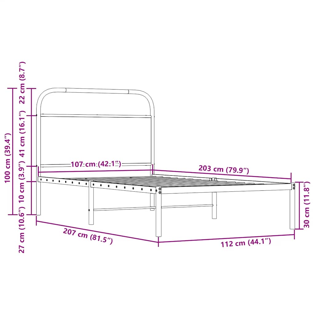 vidaXL Bettgestell ohne Matratze 107x203 cm Räuchereiche Holzwerkstoff