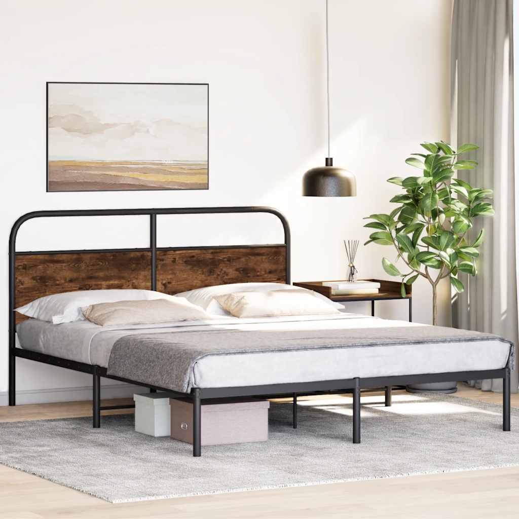 vidaXL Bettgestell ohne Matratze 150x200 cm Räuchereiche Holzwerkstoff