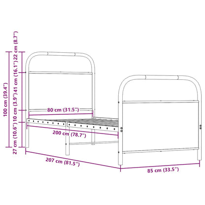 Bettgestell ohne Matratze 80x200 cm Räuchereiche Holzwerkstoff