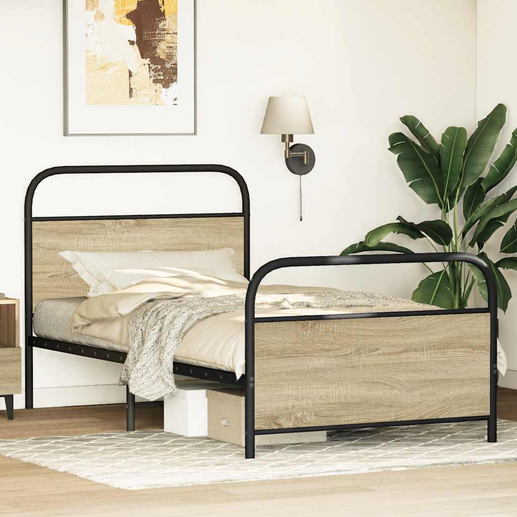 vidaXL Bettgestell ohne Matratze 107x203 cm Sonoma-Eiche Holzwerkstoff