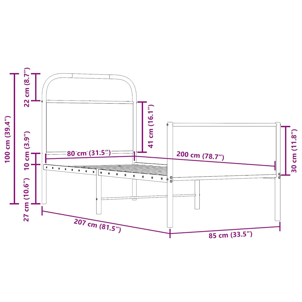 vidaXL Bettgestell ohne Matratze 80x200 cm Sonoma-Eiche Holzwerkstoff