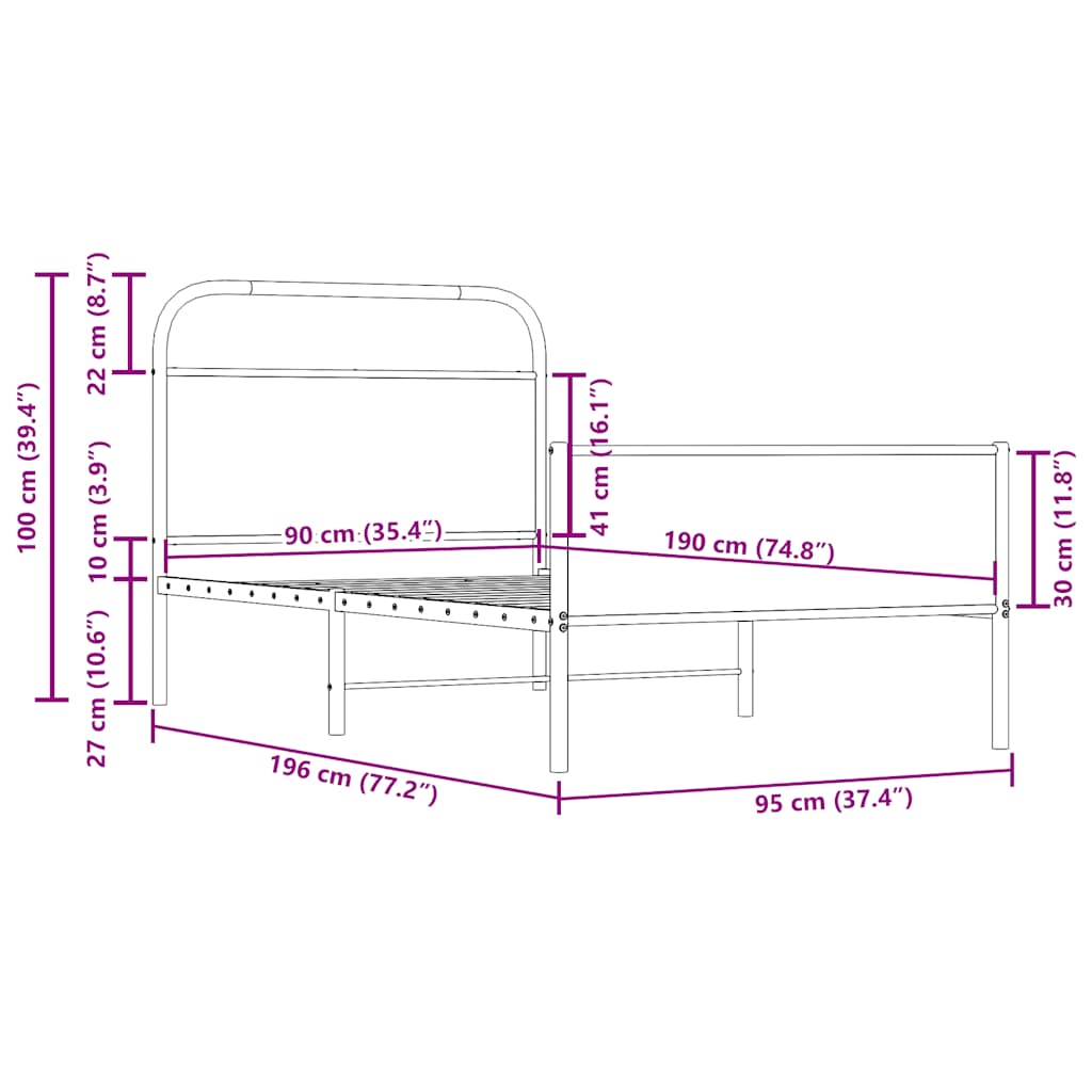 vidaXL Bettgestell ohne Matratze 90x190 cm Sonoma-Eiche Holzwerkstoff