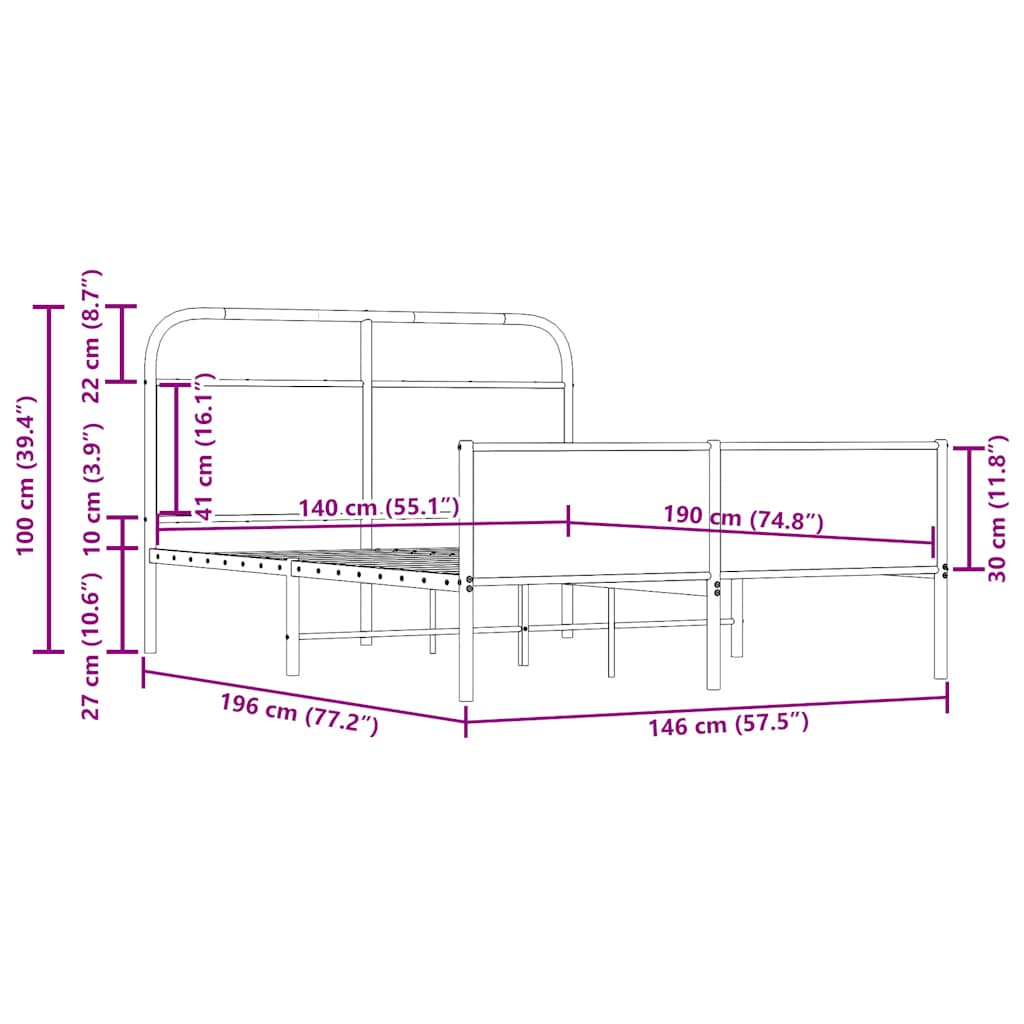 vidaXL Bettgestell ohne Matratze 140x190 cm Sonoma-Eiche Holzwerkstoff