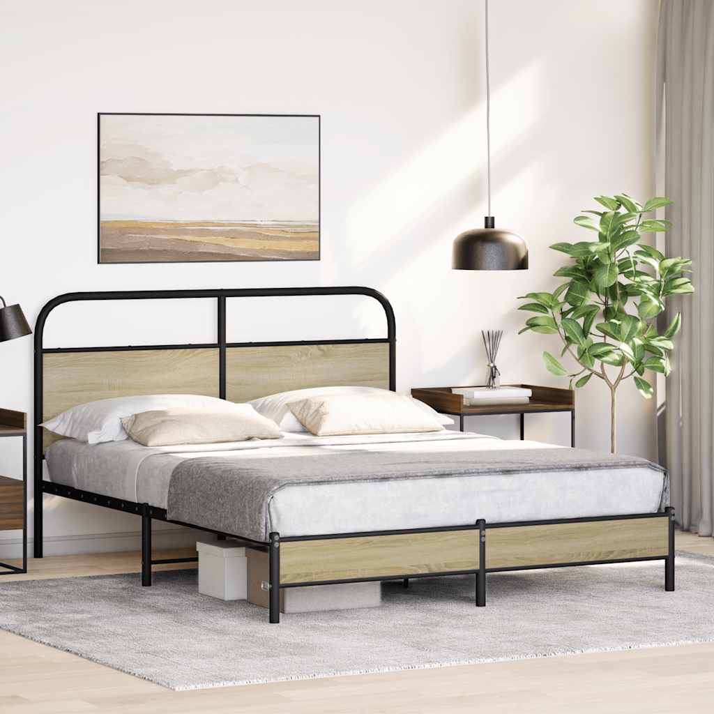 vidaXL Bettgestell ohne Matratze 150x200 cm Sonoma-Eiche Holzwerkstoff