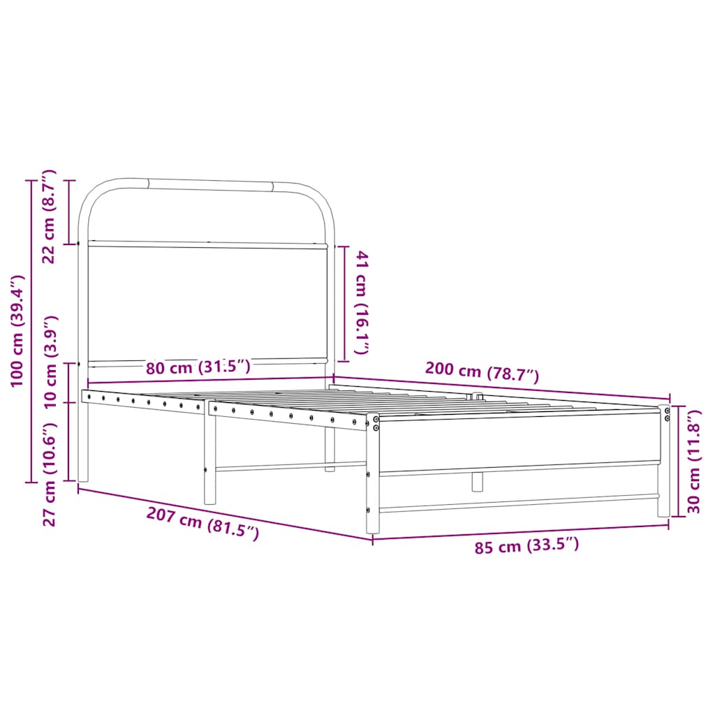 vidaXL Bettgestell ohne Matratze 80x200 cm Sonoma-Eiche Holzwerkstoff