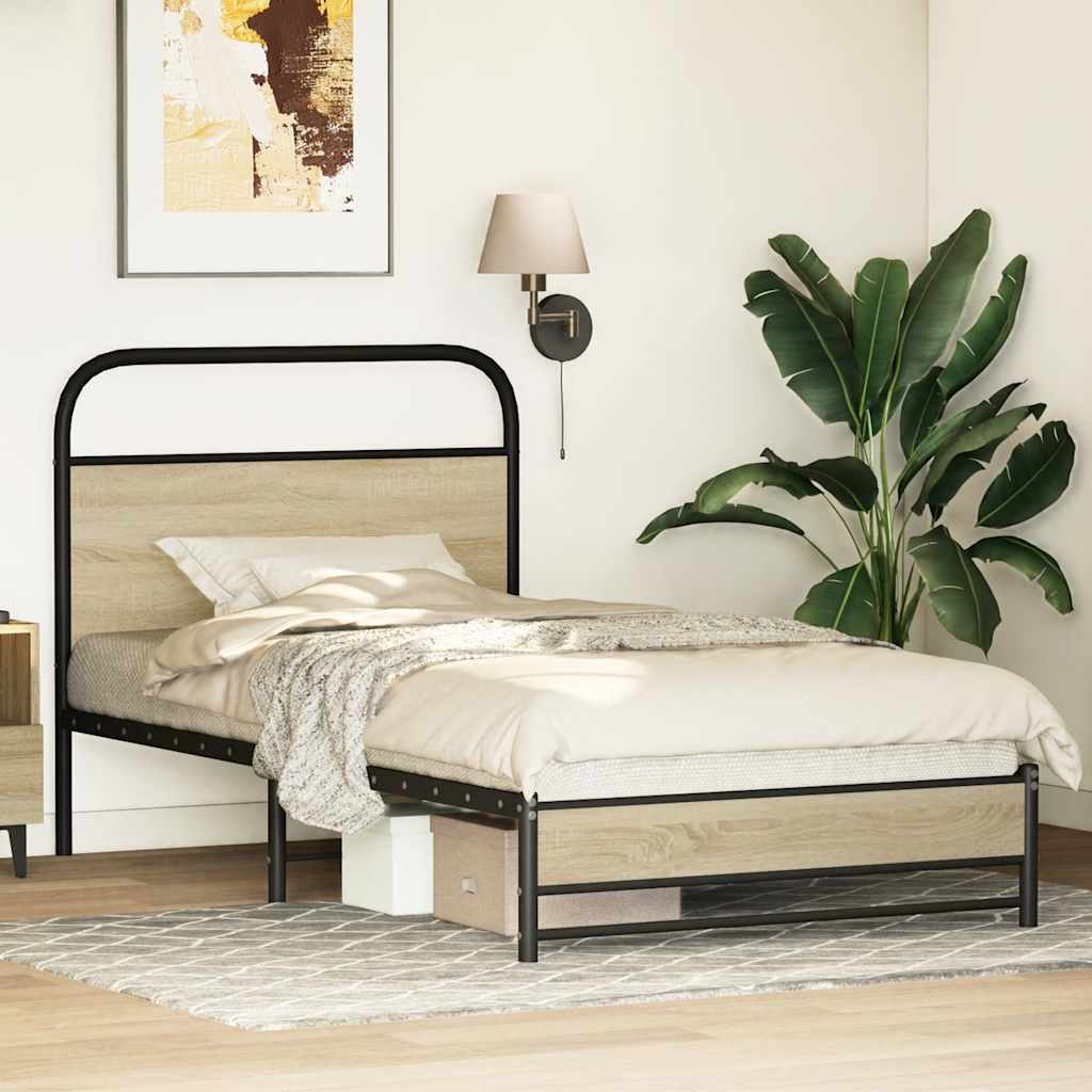 vidaXL Bettgestell ohne Matratze 107x203 cm Sonoma-Eiche Holzwerkstoff