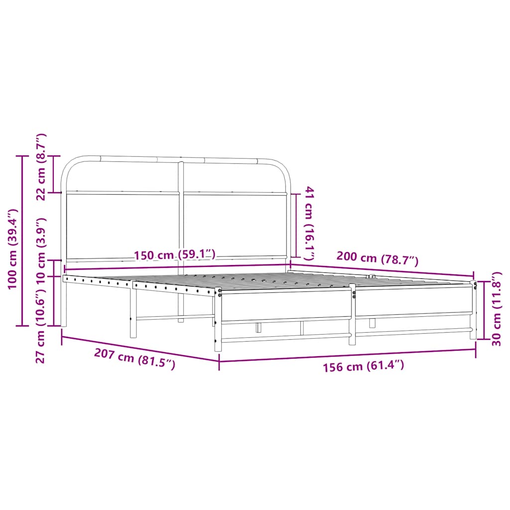 vidaXL Bettgestell ohne Matratze 150x200 cm Sonoma-Eiche Holzwerkstoff