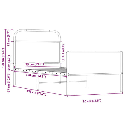 vidaXL Bettgestell ohne Matratze 75x190 cm Sonoma-Eiche Holzwerkstoff