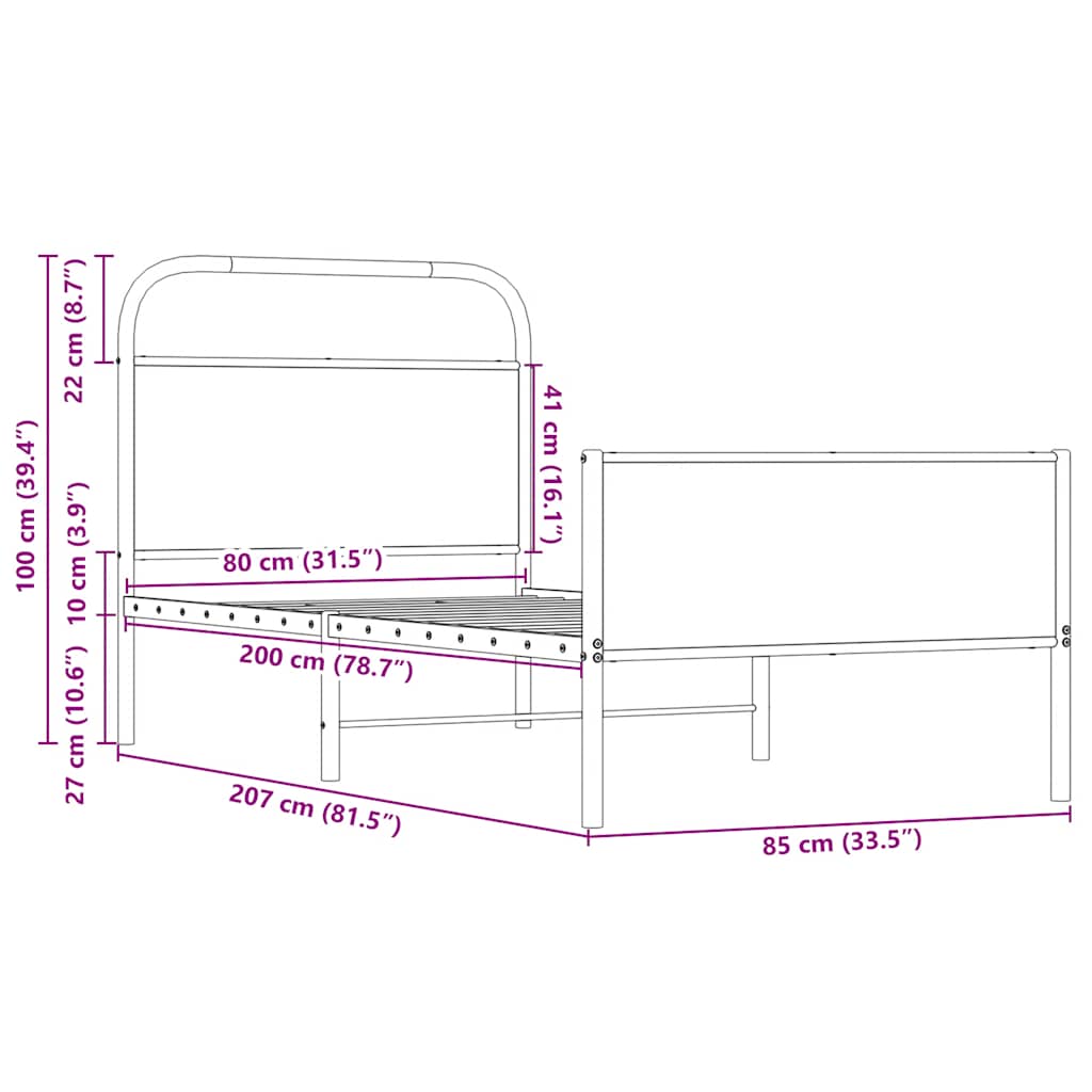 vidaXL Bettgestell ohne Matratze 80x200 cm Sonoma-Eiche Holzwerkstoff