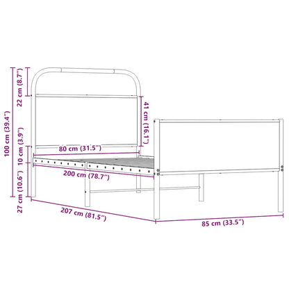vidaXL Bettgestell ohne Matratze 80x200 cm Sonoma-Eiche Holzwerkstoff