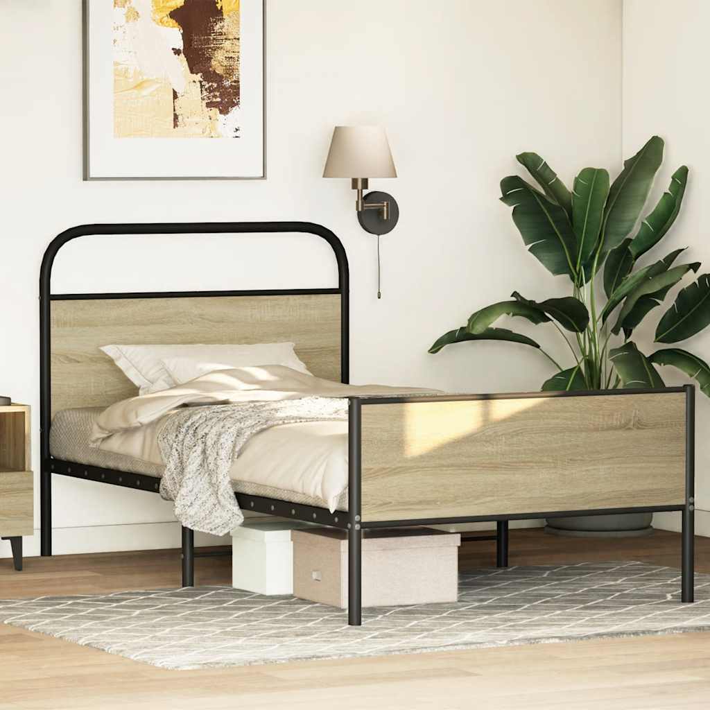 vidaXL Bettgestell ohne Matratze 90x200 cm Sonoma-Eiche Holzwerkstoff