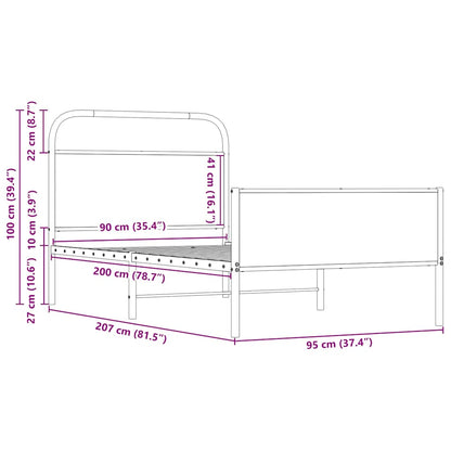vidaXL Bettgestell ohne Matratze 90x200 cm Sonoma-Eiche Holzwerkstoff