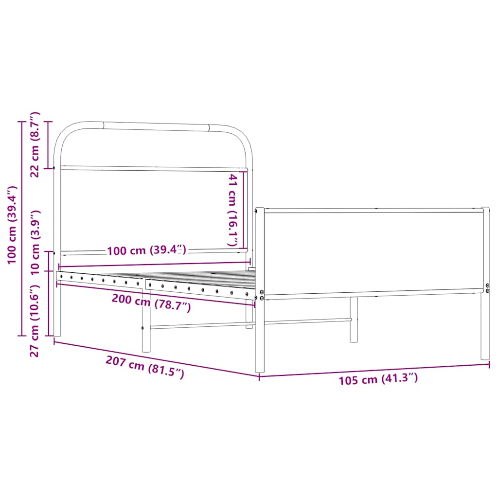 vidaXL Bettgestell ohne Matratze 100x200 cm Sonoma-Eiche Holzwerkstoff