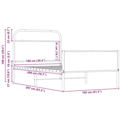 vidaXL Bettgestell ohne Matratze 100x200 cm Sonoma-Eiche Holzwerkstoff