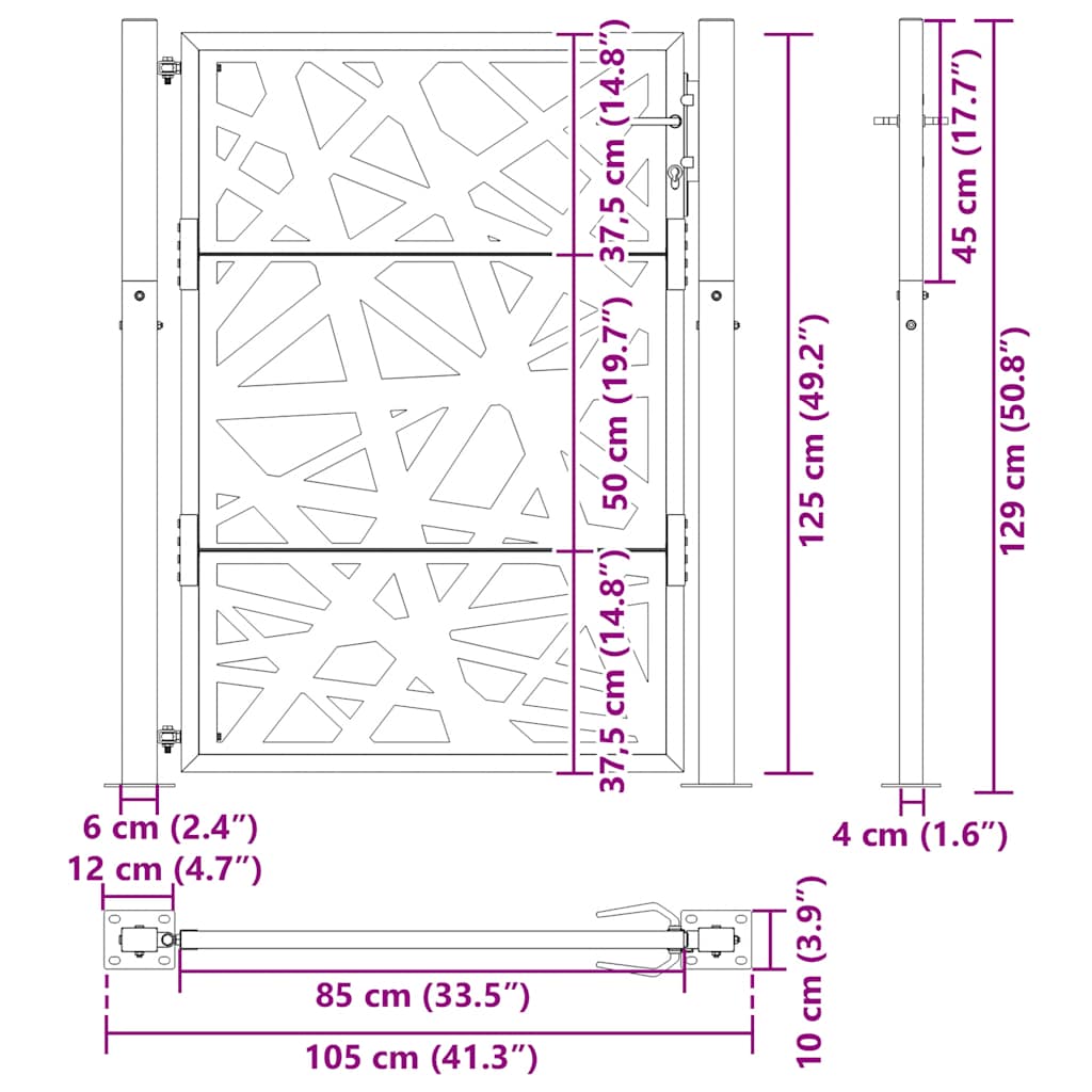 Gartentor 100x125 cm Cortenstahl Helles Design