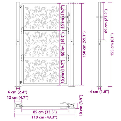 Gartentor Schwarz 100x150 cm Stahlblatt-Design