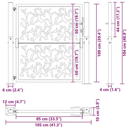 Gartentor 100x100 cm Wetterfester Stahl Blattdesign