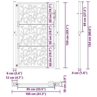 Gartentor 100x150 cm Wetterfester Stahl Blattdesign
