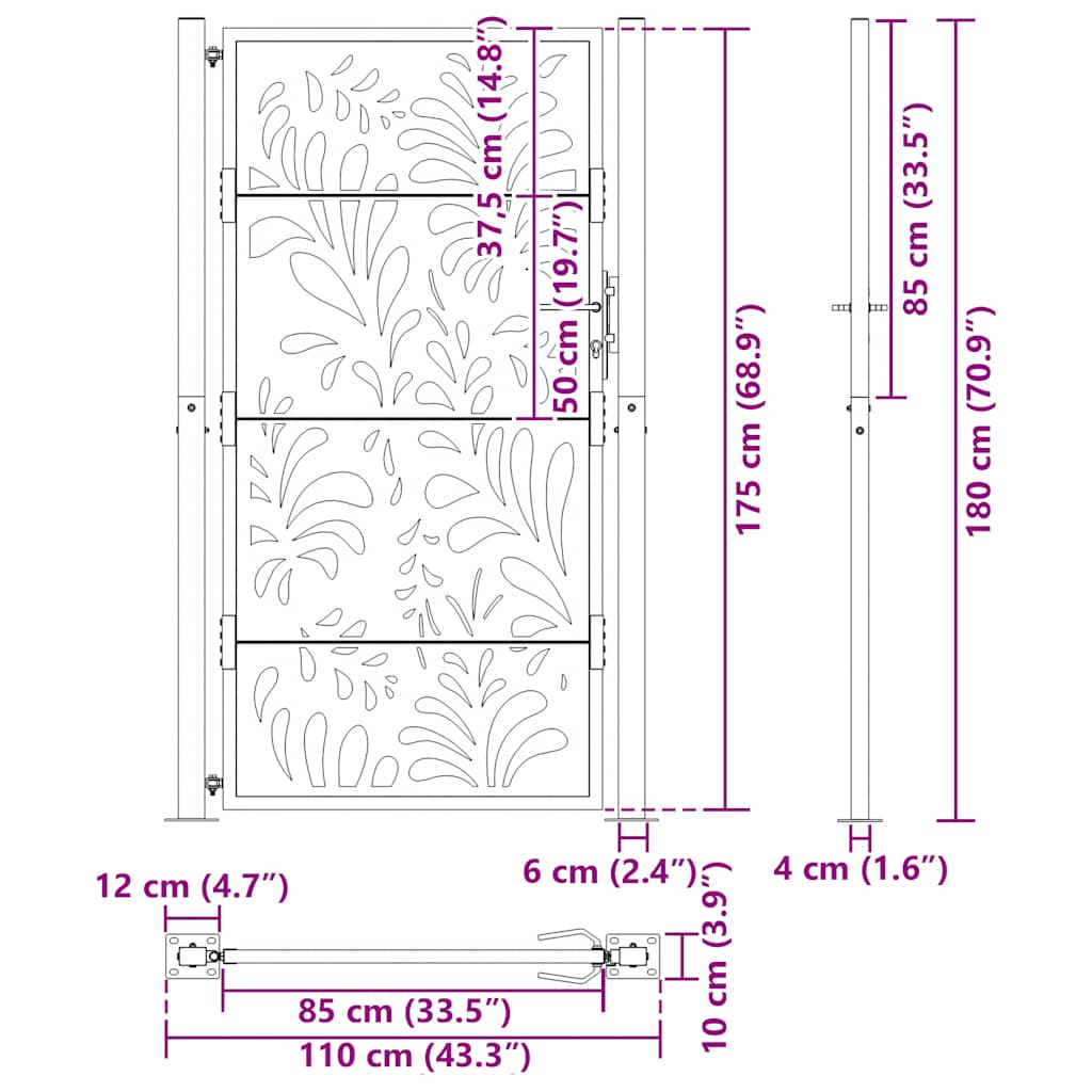 Gartentor Schwarz 100x175 cm Stahl Wellendesign