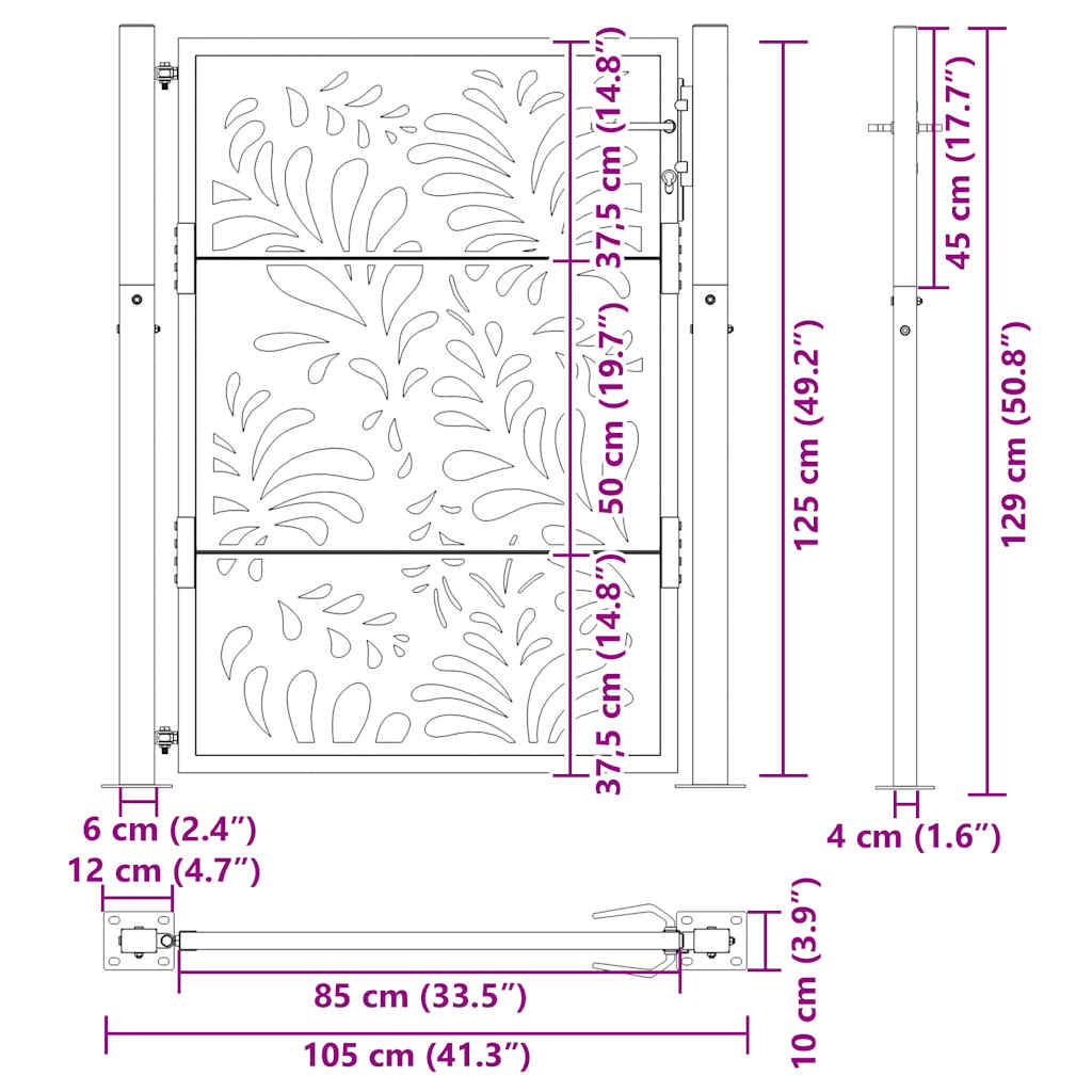 Gartentor 100x125 cm Verwitterungsstahl Wellendesign
